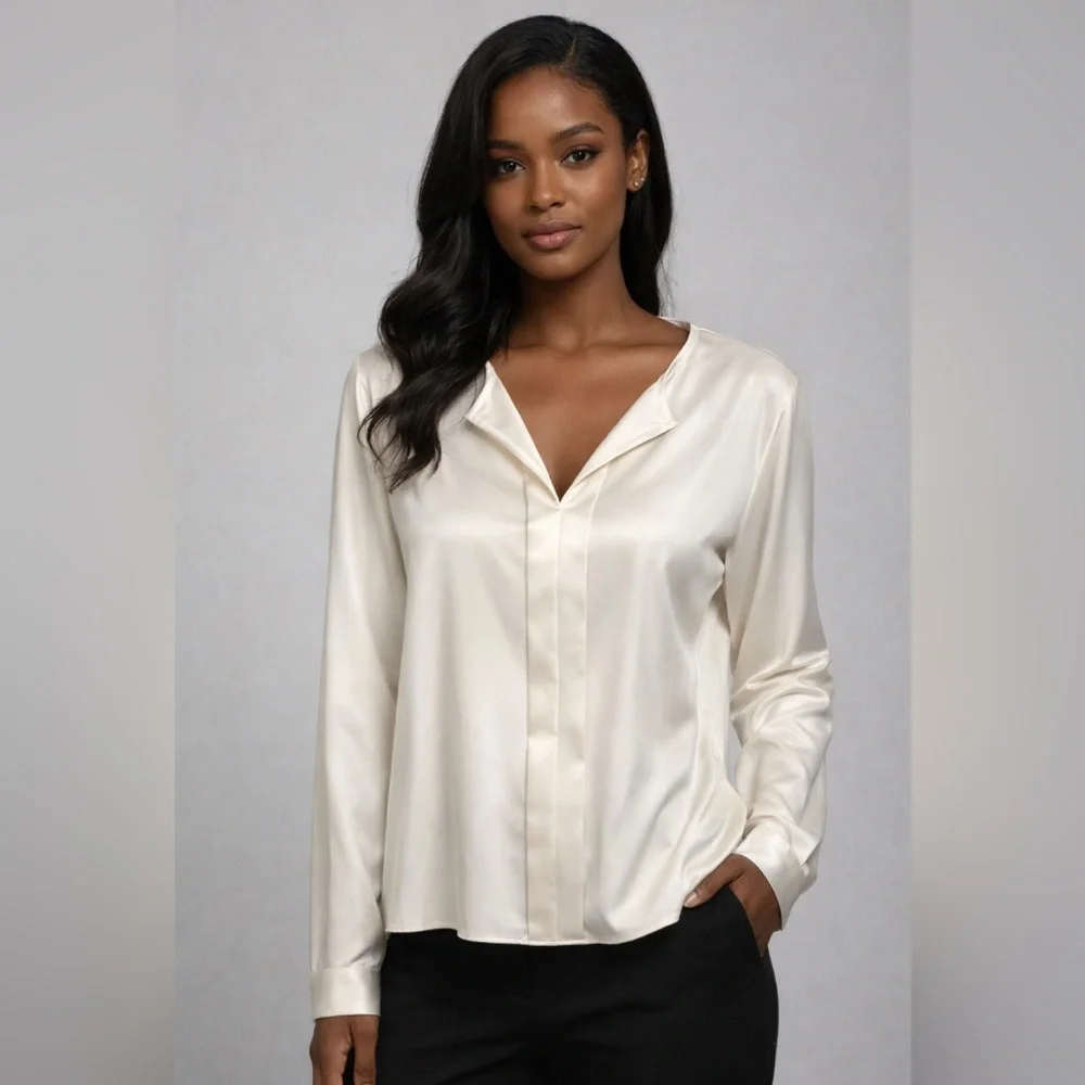 Lafayette 148 New York Ivory Satin Blouse - Picture 1 of 5